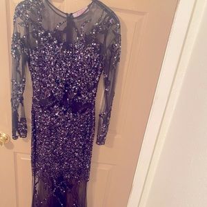 Long black sheer/beaded evening dress
